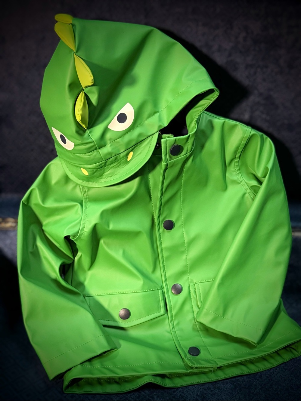 Little Me Bright Green Dino Hooded Raincoat